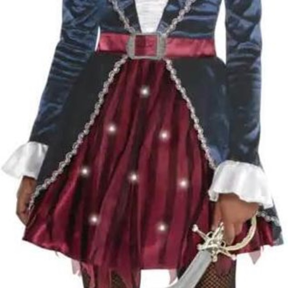 BRAND NEW girl pirate dress lights up halloween costume size S 4-6 - Picture 2 of 5